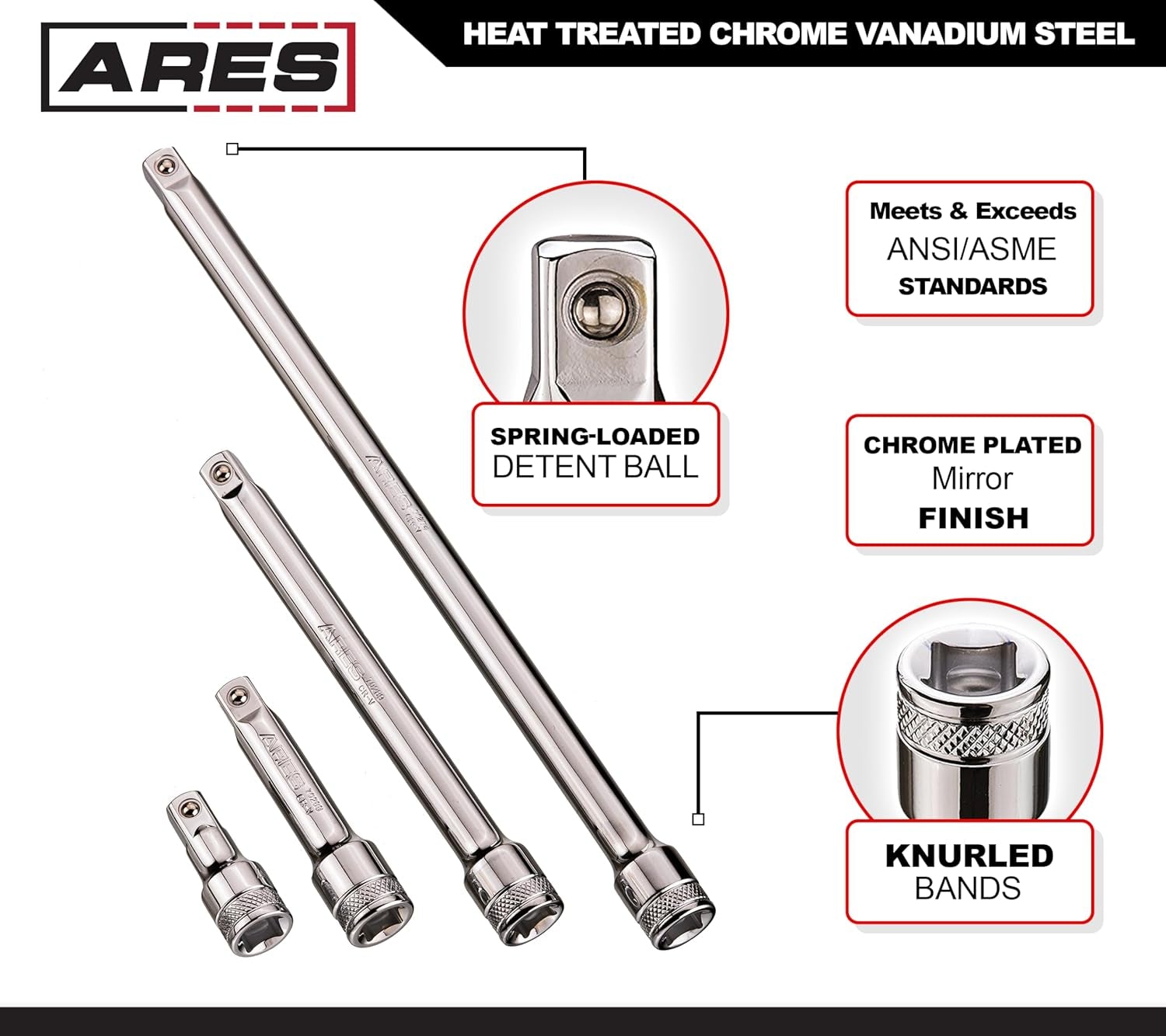 Premium 10-Piece Chrome Vanadium Steel Socket Accessory Set - Includes Adapters, Extensions & Universal Joints with Mirror Finish