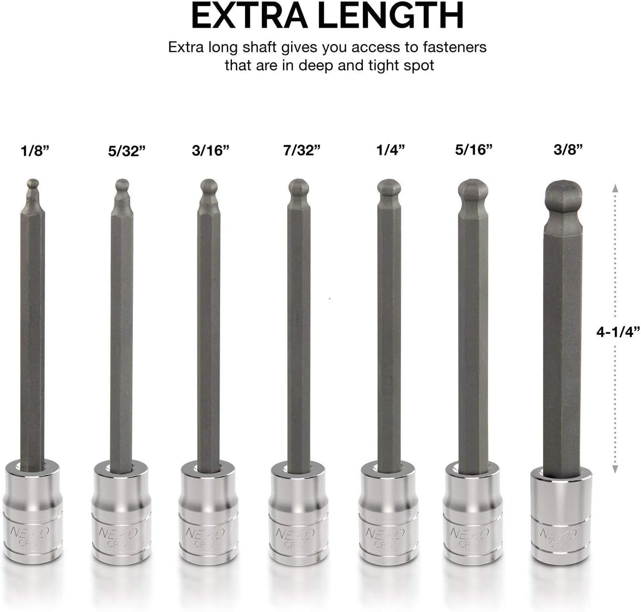 Ultimate 7-Piece Extra Long Allen Hex Bit Socket Set - 3/8-Inch Drive, SAE, Durable S2 & Cr-V Steel