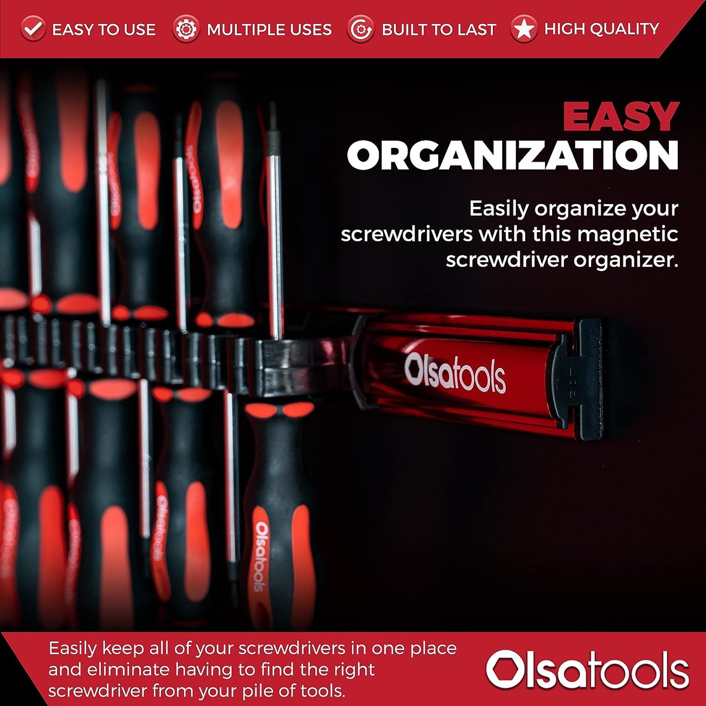 Magnetic Screwdriver Organizer | Professional Quality Tool Holder | Fits up to 16 Screwdrivers | Red