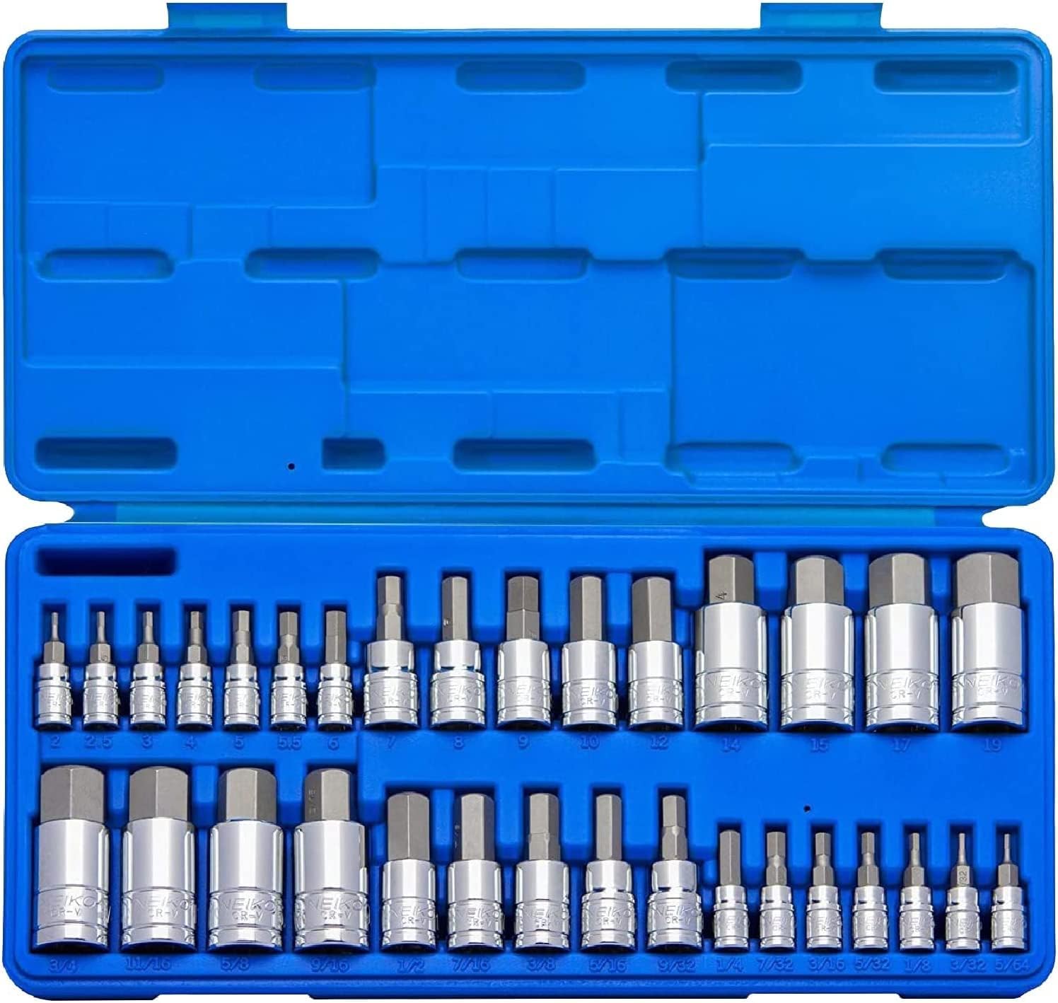 32-Piece Allen Hex Bit Socket Set - Premium SAE & Metric Sockets Made with Durable S2 Steel