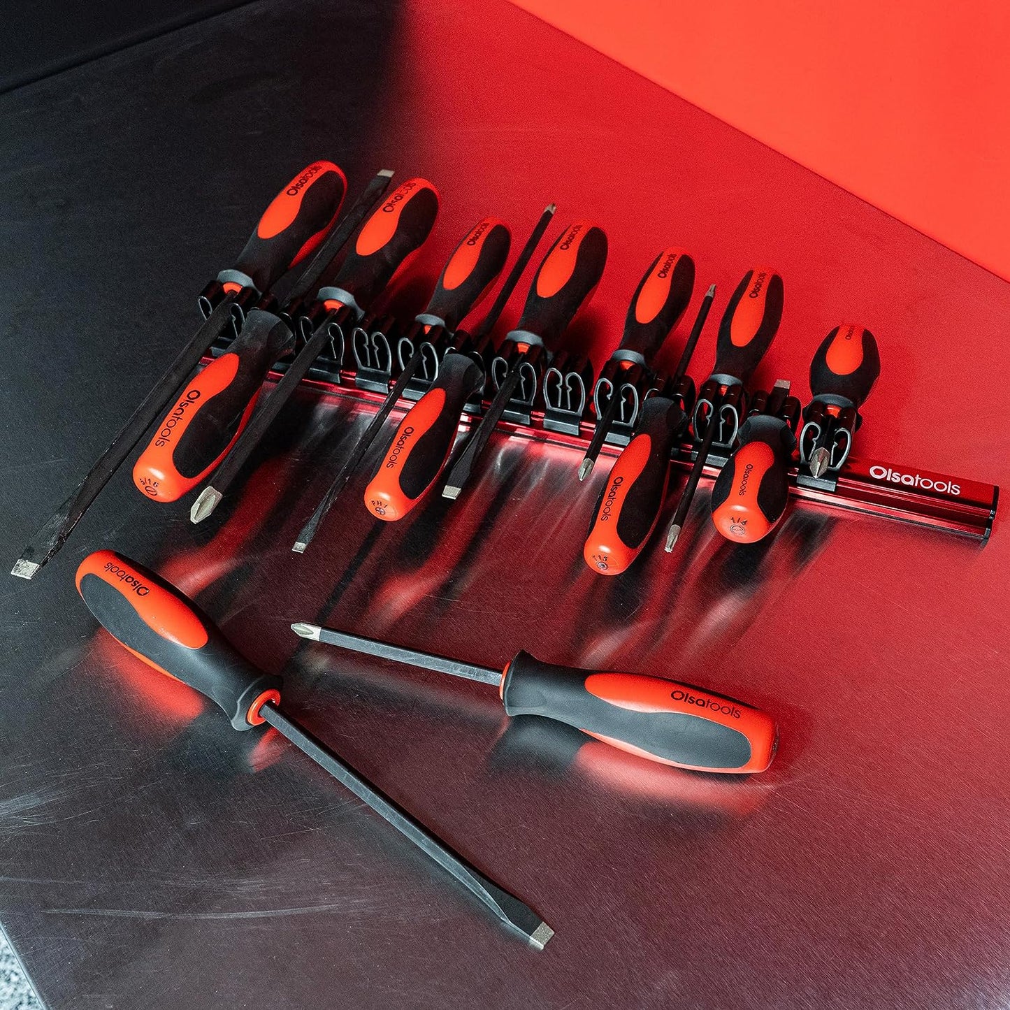 Magnetic Screwdriver Organizer | Professional Quality Tool Holder | Fits up to 16 Screwdrivers | Red