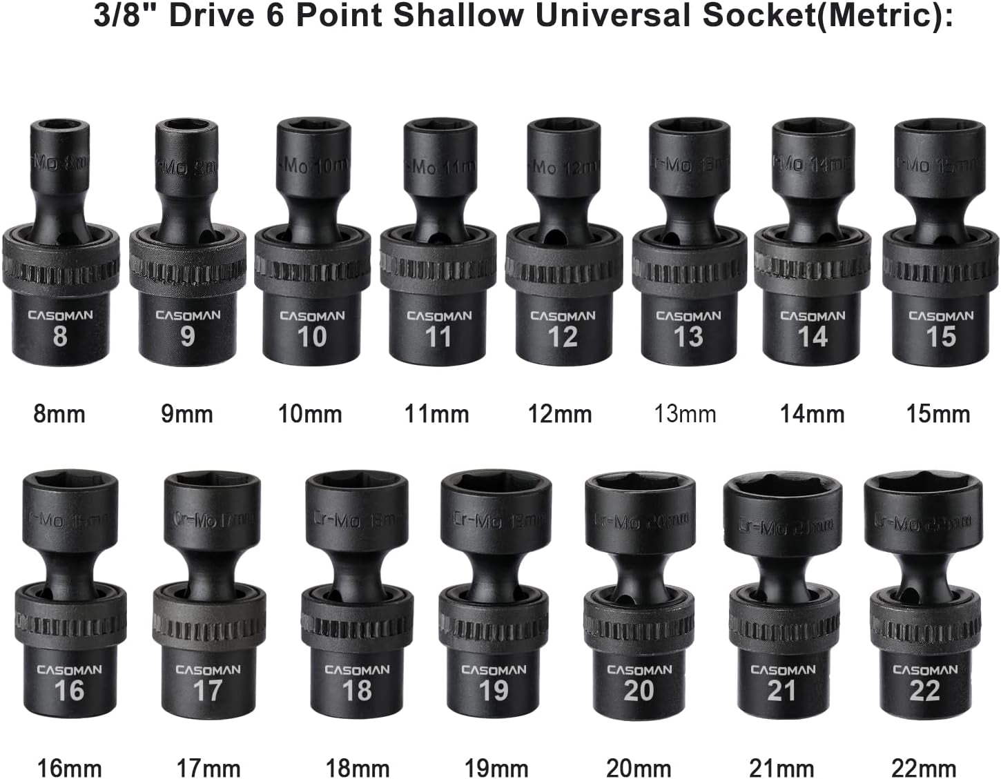 15-Piece 3/8" Drive Metric Universal Impact Socket Set - 6 Point, 8-22mm