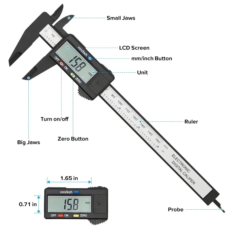 Precision Carbon Fiber Digital Caliper - 150mm & 100mm Measuring Tool for Accurate Measurements