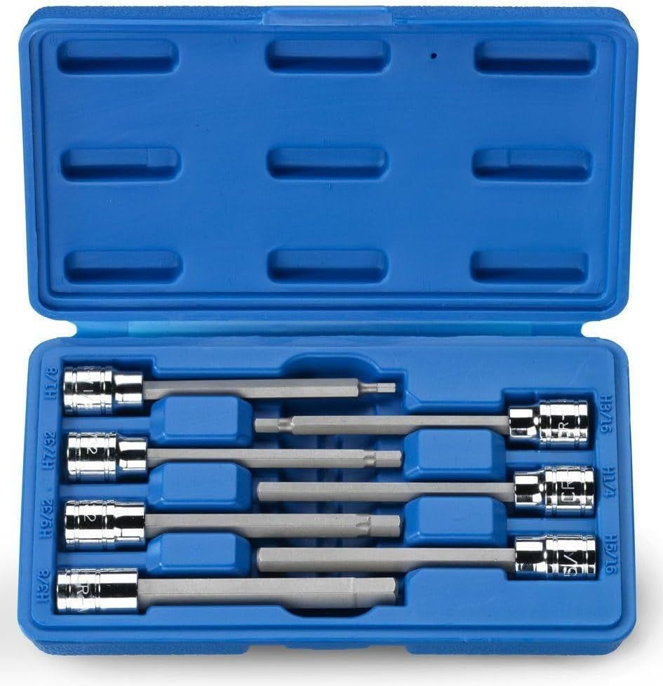 Ultimate 7-Piece Extra Long Allen Hex Bit Socket Set - 3/8-Inch Drive, SAE, Durable S2 & Cr-V Steel