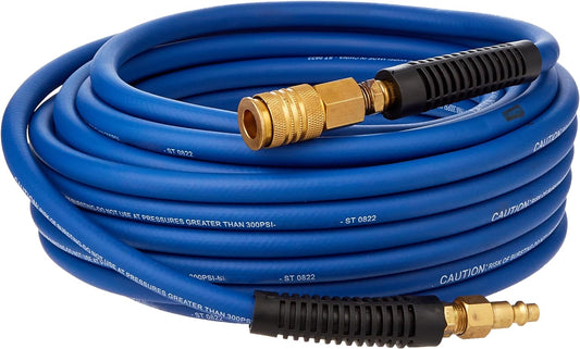 Premium 1/4" x 50' PVC/Rubber Hybrid Air Hose with Brass Fittings & Quick Connect Coupler