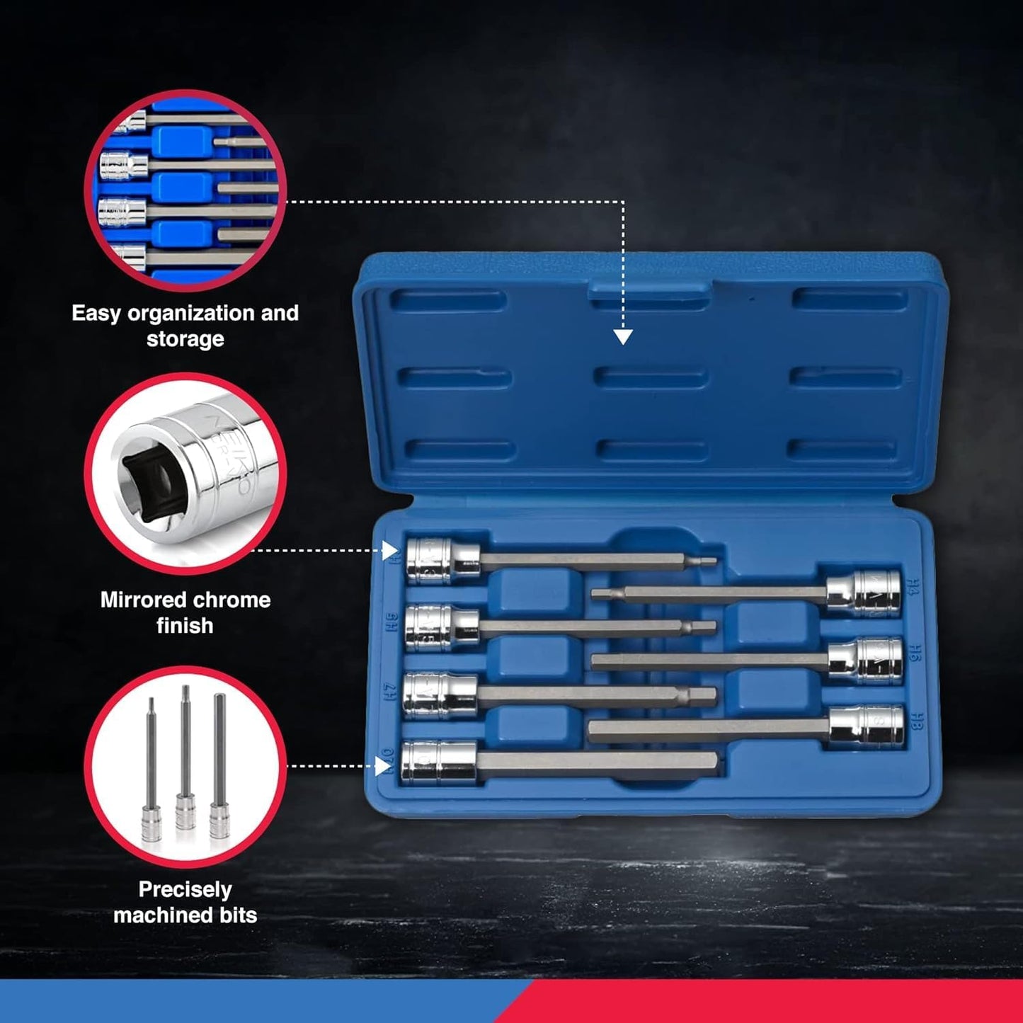 Ultimate 7-Piece Extra Long Allen Hex Bit Socket Set - 3/8-Inch Drive, SAE, Durable S2 & Cr-V Steel